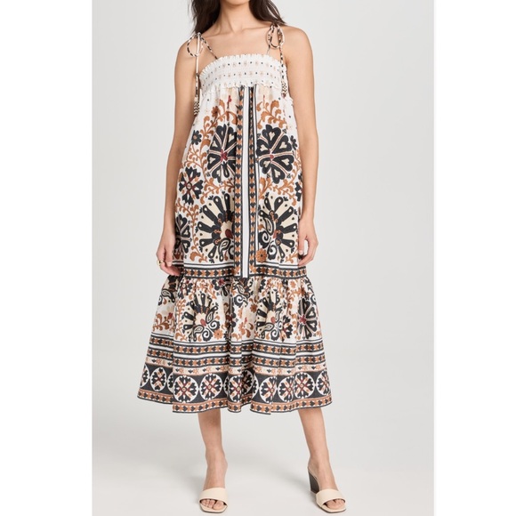 NWT Farm Rio Flower Fan Tapestry Off-White Midi Dress XS - Picture 1 of 12